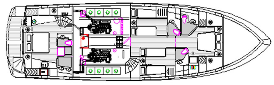 Lower Deck w/Aft Cabin Master Stateroom -- Ruby Yachts / Bruce Roberts Aft Cabin Passagemaker 65