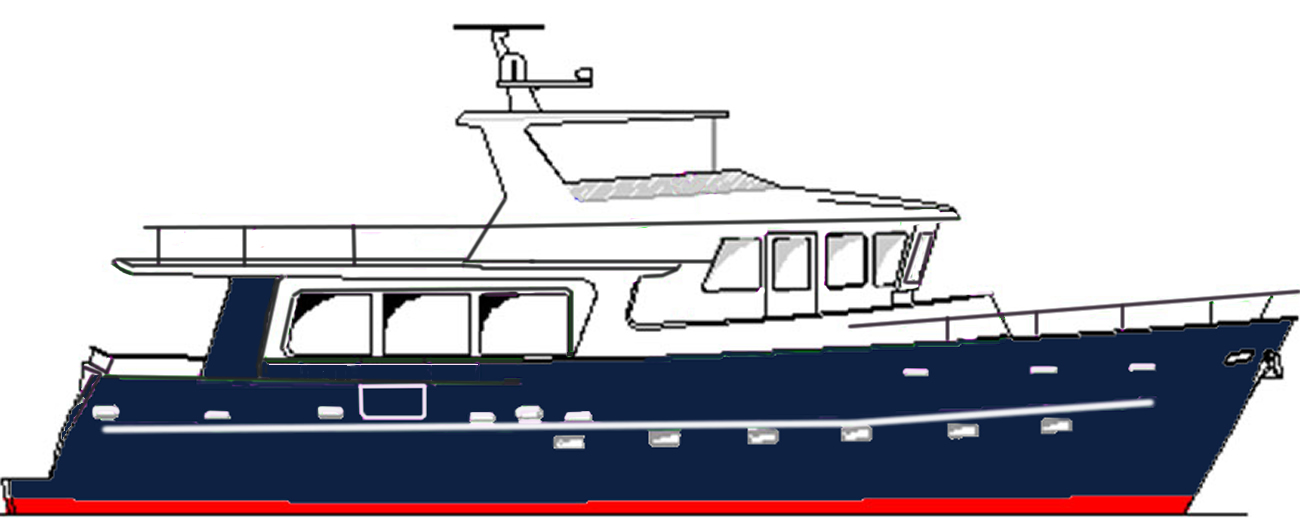 Profile Drawing -- Ruby Yachts / Bruce Roberts Aft Cabin Passagemaker 65